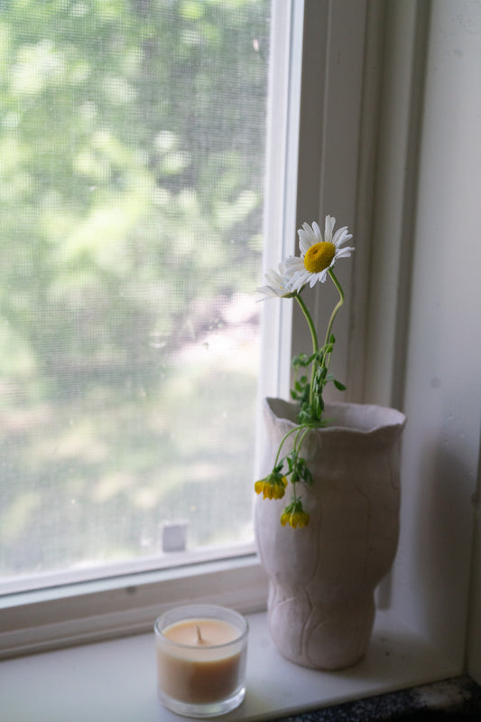 White Raku Flower Vase